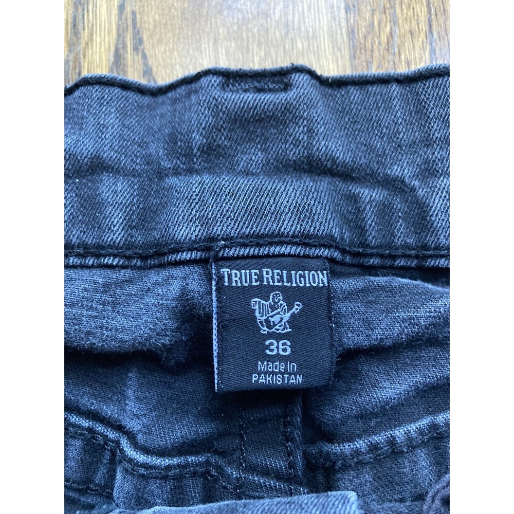 True Religion Jeans Mens 36x30 Black Ricky Relaxed Straight Pocket Flap Stretch - Picture 7 of 13